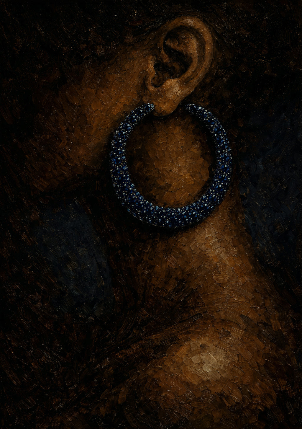Woman with blue earring
